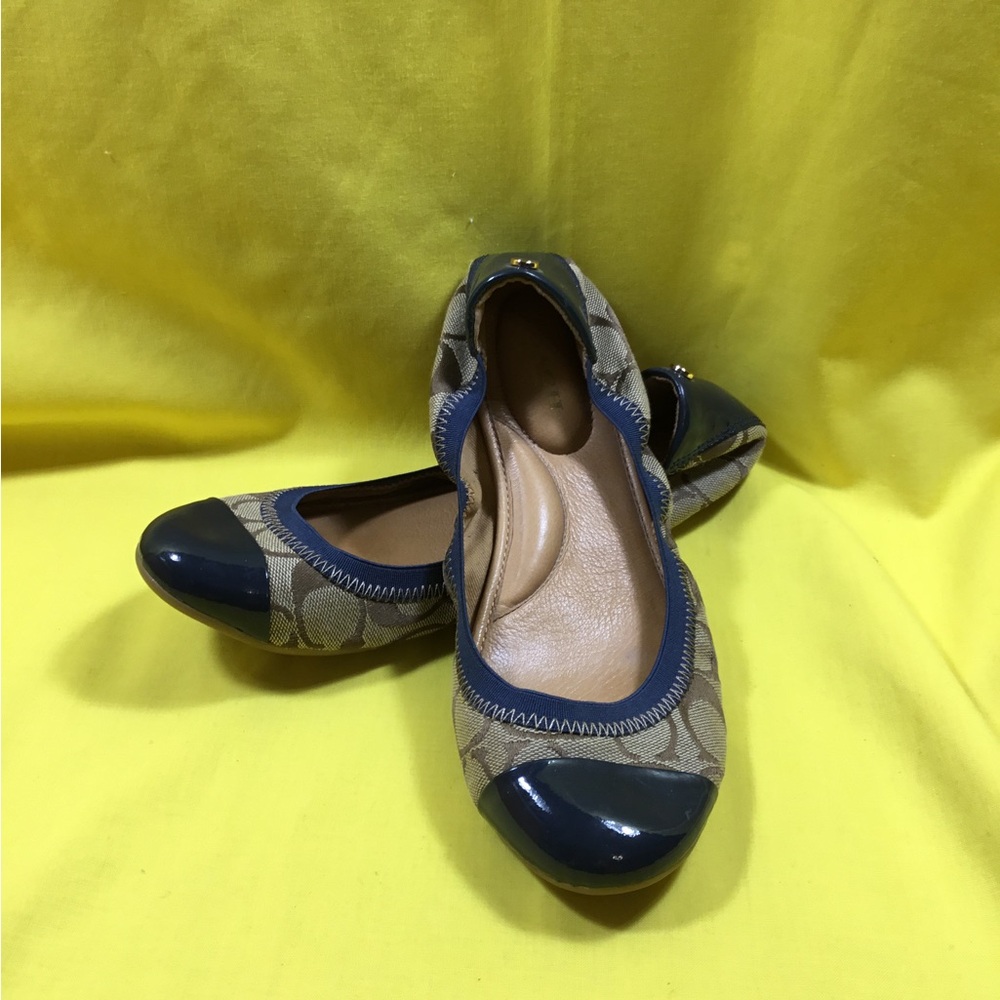 Coach Navy Patent-Trim Signature Canvas Ballet Flats SZ 8 NWT